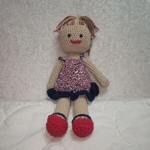 Handmade Crochet Doll Amigurumi Plush Red White Blue Yarn Doll Gift